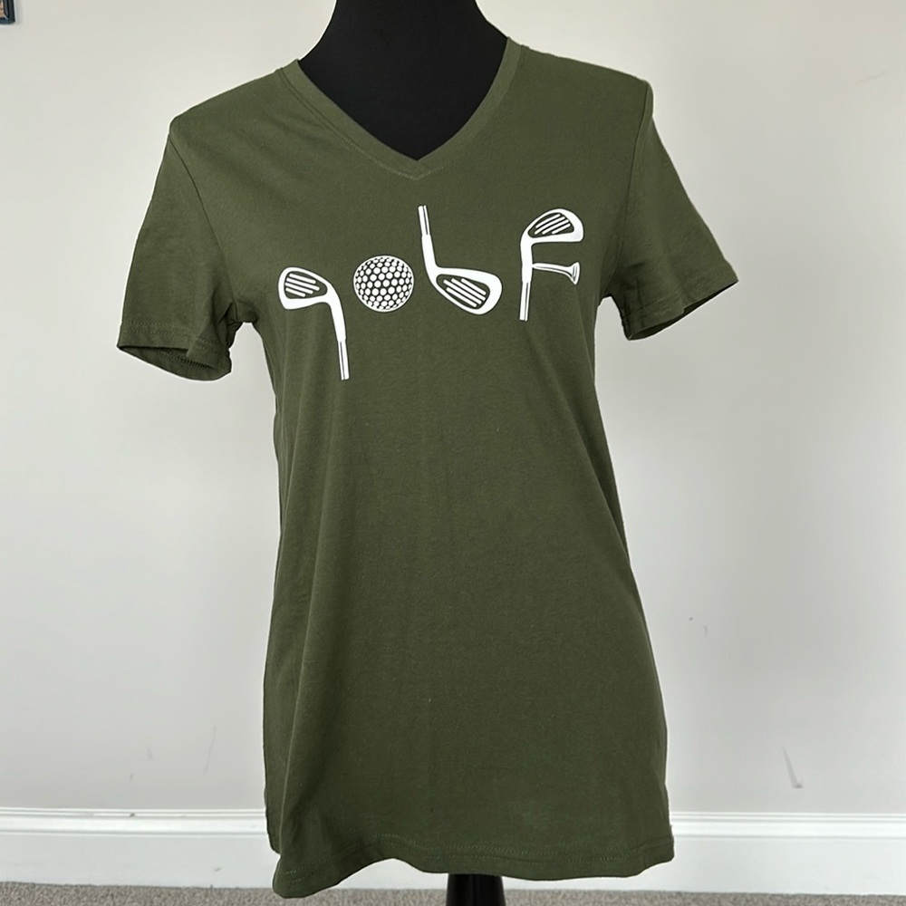 "Golf" Olive Graphic V-Neck‎ T-Shirt Sz SM
